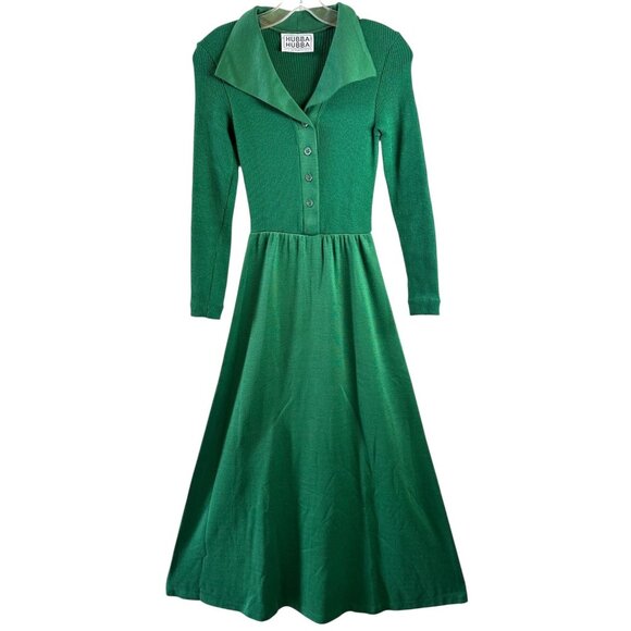 Vintage 70's Hubba Hubba Emerald Green Knit Maxi Sweater Dress Size 5/6 - Picture 3 of 8